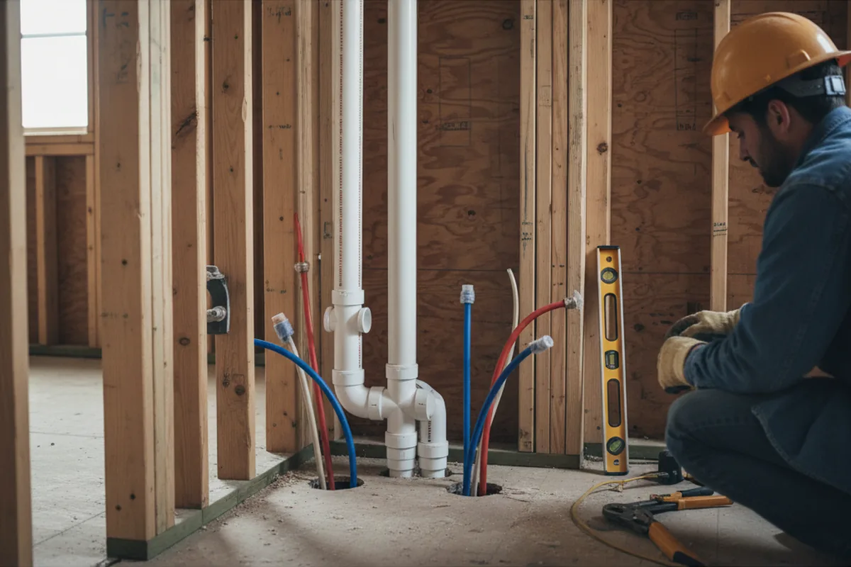 Drain and supply rough-in during Sump Pump Repair in Wheaton